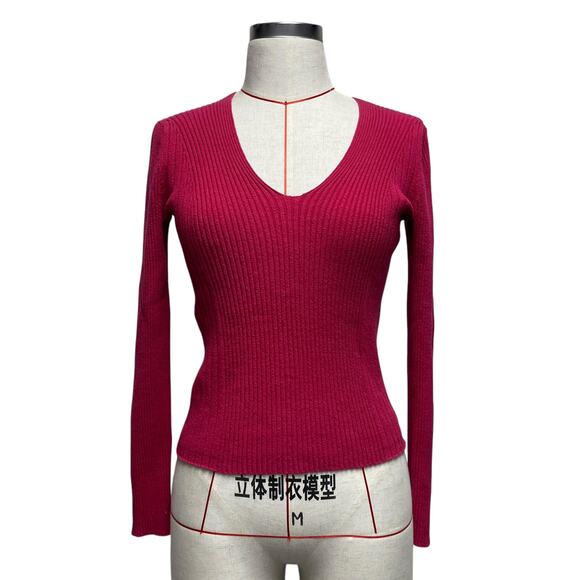 Armani Exchange Women's V-Neck Ribbed Sweater - Red, size S - Picture 3 of 8